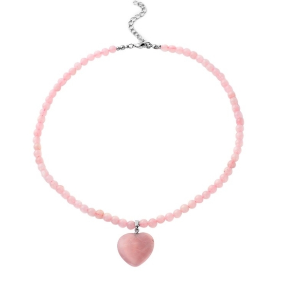 NWT Rose Quartz Beaded Necklace with Heart Pendant - Picture 9 of 11